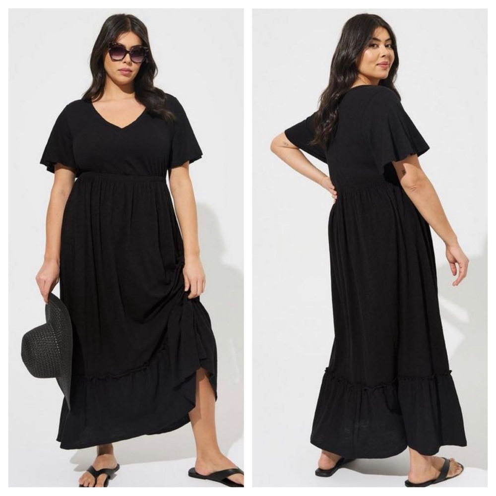 NWT TORRID Maxi Cotton Slub Babydoll Cover-Up Beach Dress BLACK